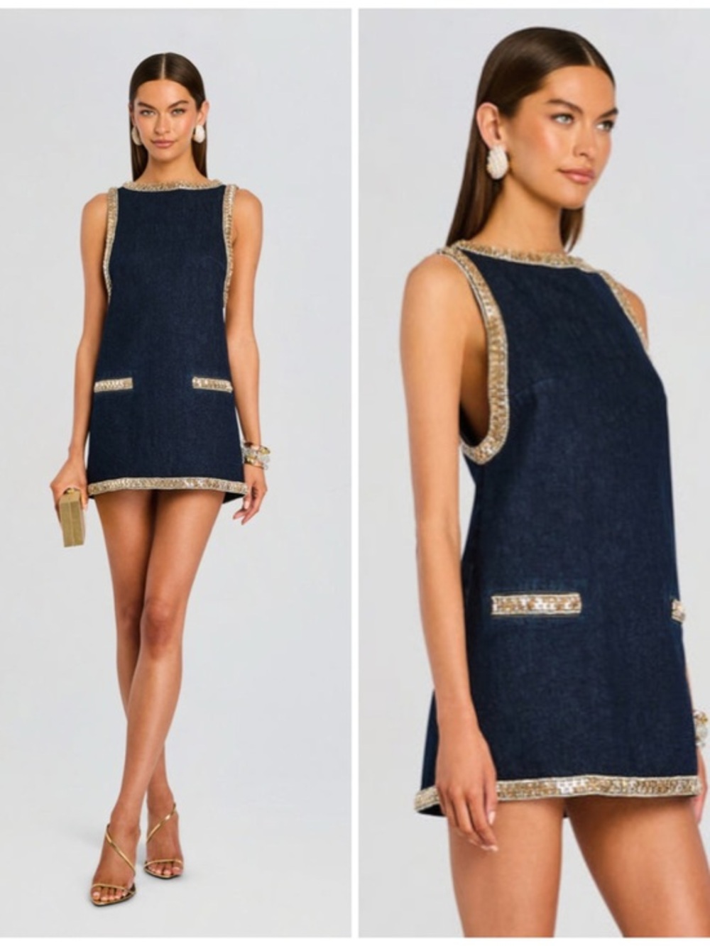 Retrofete Dorte Denim Embellished Dress Size Small $998 NWT